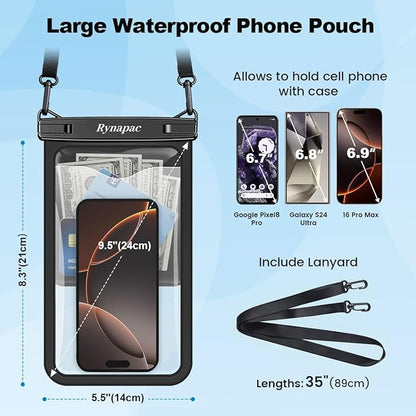 2 Pack Waterproof Phone Pouch - 10in Waterproof Phone Case with Lanyard, IPX8 Cell Phone Dry Bag Beach Cruise Ship Essentials for iPhone 16 15 14 Pro Max, Galaxy S25 S24 Ultra