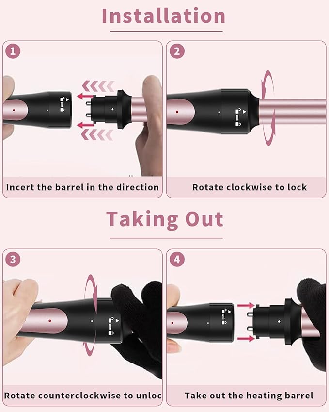 6 in 1 Curling Iron, Curling Wand Set with 3 Barrel Curling Iron and 5 Interchangeable Ceramic Curling Wand (0.35"-1.25”), Instant Heat Up 2 Temp Wand Curler, Include Heat Protective Glove & 2 Clips