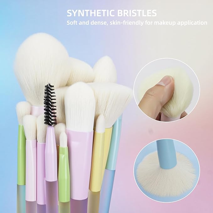 18pcs Colorful Makeup Brush Set with Make up Bag and Sponge Applicators for Liquid Foundation - Professional Cosmetics Tools Blush Blending Blender Brushes Gift Pack (Multi-Colored)