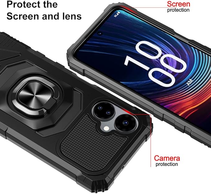 for Boost Mobile Celero 5G 2024 Case with 1 Pack Screen Protector,Dual Layer Hybrid Heavy Duty Defender Protection,Sleek Rugged Reinforced Cushion Corner Kickstand Shockproof Bumper Cover Black