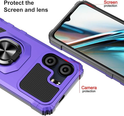 for BLU View 5 B160V / BLU F5 5G Case with 1 Pack Screen Protector,Dual Layer Hybrid Heavy Duty Defender Protection,Sleek Rugged Reinforced Cushion Corner Kickstand Shockproof Bumper Cover Purple