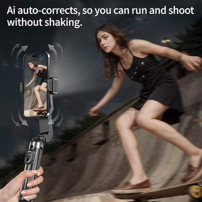 Selfie Stick Gimbal Stabilizer, Single Axis Stabilizer Tracking Selfie Stick with Tripod 360° Rotation with Remote Control for iPhone/Andriod for Vlog Live Broadcast TIK Tok YouTube Vlogging Black