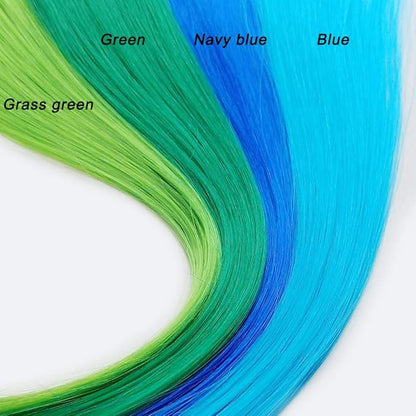 24 Packs Colored Hair Extensions 20Inch Straight Multi-Colors Party Highlights Clip In Hair Extension Synthetic Rainbow Hairpieces for Girls Kids Gift(Blue, Dark Blue, Green, Grass Green)