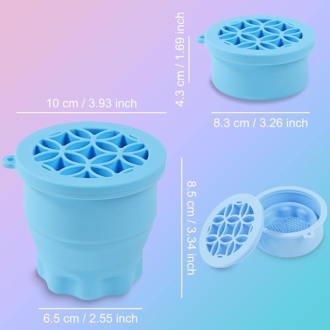 Makeup Brushes Cleaner Mat with Brush Storage Holder, Folding Portable Washing Tool for Makeup Brush Cleaning, 2 In 1 Silicone Brush Cleaner Pad & Cosmetic Brush Organizer Rack (Blue)