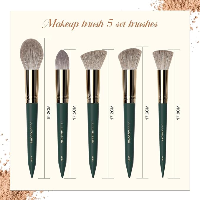 5-Piece Face Makeup Brush Set in Dark Blue – Precision Brushes for Flawless Application and Blending(5 Face Green)