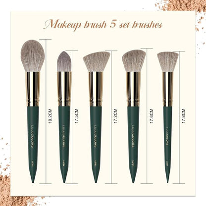 5-Piece Face Makeup Brush Set in Dark Blue – Precision Brushes for Flawless Application and Blending(5 Face Green)