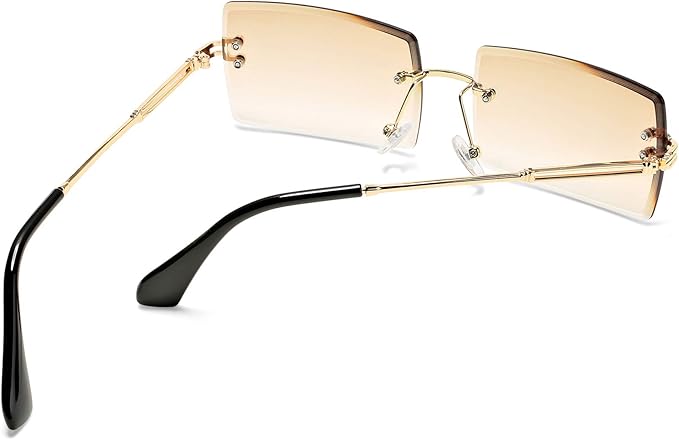 Rectangle Sunglasses for Men/Women Small Rimless Square Shade Eyewear