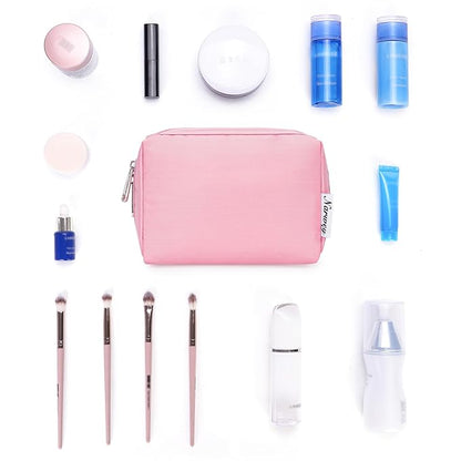 Narwey Small Makeup Bag for Purse Mini Cosmetic Bag Travel Makeup Pouch Zipper Pouch Cute Make up Bags with Compartments for Women Girls (Pink, Small)