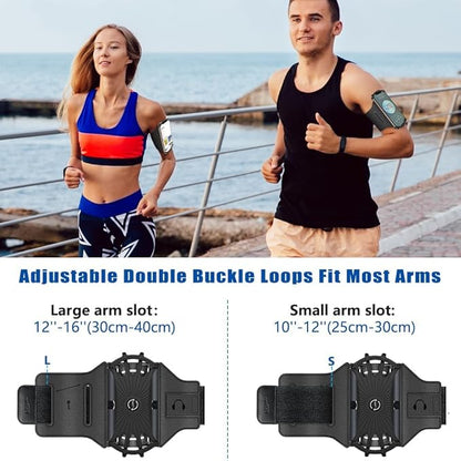 VUP Running Armband 360°Rotatable for iPhone 16/15/14/13/Pro Max/Pro/Mini/12/11/SE/Xs/XR/X/8/7/Plus, Fits All 4-6.7 Inch Smartphones, with Key Holder Phone Armband for Running Hiking Biking (Black)