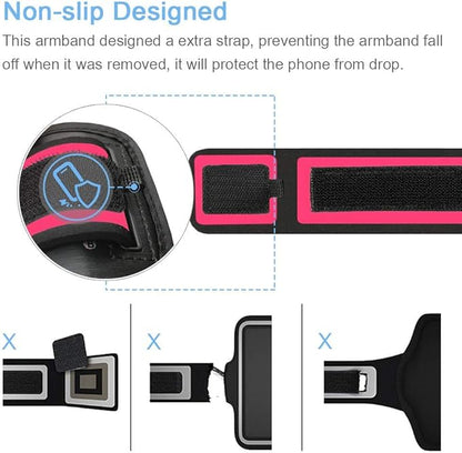 iPhone 16e 16 15 14 Armband, JEMACHE Water Resistant Gym Running Workouts Arm Band for iPhone 16 15 14 13 12 11 Pro (Rosy)