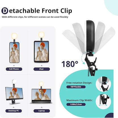 Sensyne Selfie Light, 60 LED Video Conference Lighting, Adjusted 3 Light Modes, Rechargeble Clip-on Fill Light Compatible with Cell Phone,iPad,Laptop for Live Streaming, Selfie, Vlog, Zoom Calls