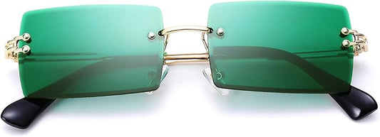 Rectangle Sunglasses for Men/Women Small Rimless Square Shade Eyewear