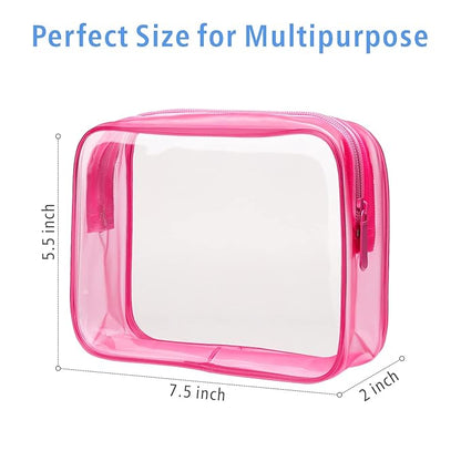 PACKISM Clear Makeup Bags - 3 Pack TSA Approved Clear Travel Bags for Toiletries, Carry on Toiletry Bag TSA Approved Toiletry Bag, Matte Rose Red