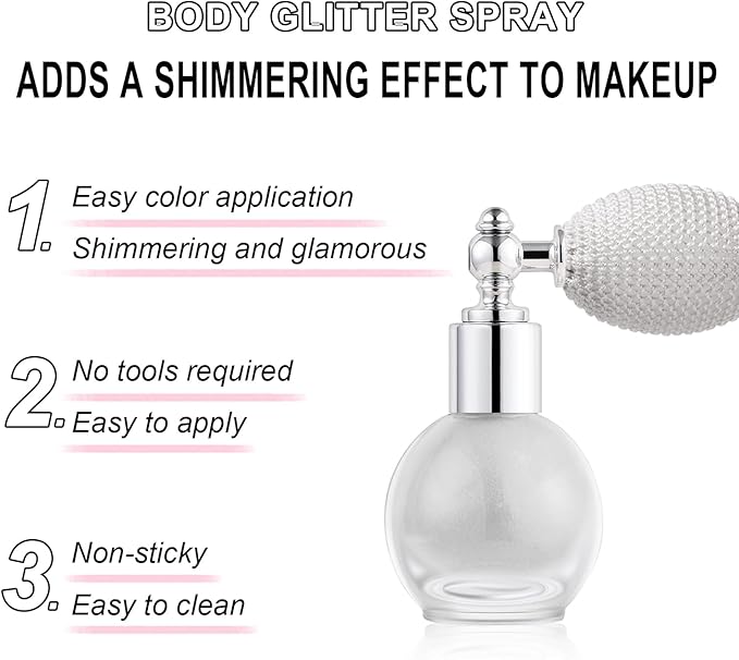 Hair and Body Glitter Spray, Holographic Glitter Highlighter Powder, Face Body Clothes Shiny Glitter, Loose Shimmer Hairspray Festival Rave Prom Accessories (Silver)