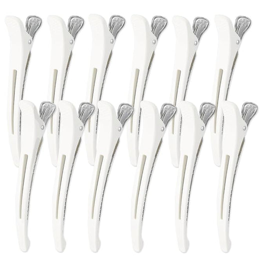 12PCS Hair Clips for Styling Sectioning - Non Slip No Crease Duck Billed Hair Clips for Women with Silicone Band - Professional 4.3 Inch Large Salon Hair Cutting Clips for Hairdresser - White