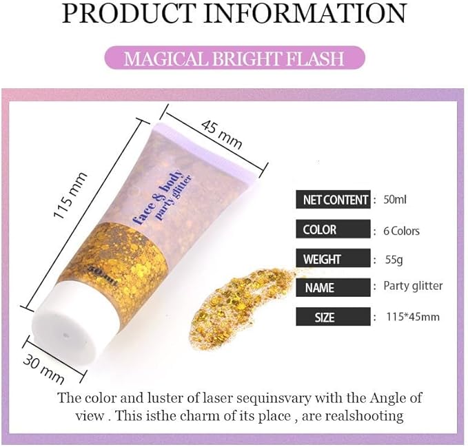 2 Color Body Glitter Gel, Neon Outfit Glow Party for Face and Body Hair Face Nail Glitter Stick Highlighter Makeup. (01-Blue&04-Rose)