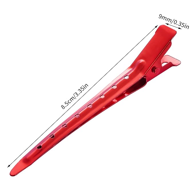 24 Packs Duck Bill Clips, Bantoye 3.35 Inches Rustproof Metal Alligator Curl Clips with Holes for Hair Styling, Hair Coloring, Red