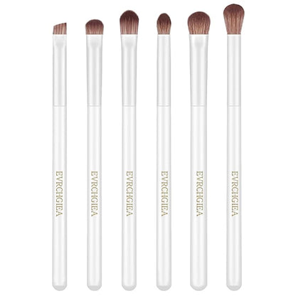 Eye Makeup Brush Set, 6 Pcs Professional Blending Eyeshadow Makeup Brushes for Concealer Eyebrows Eyeliner, Soft Hairs & Wood Handle… (white 6pcs)