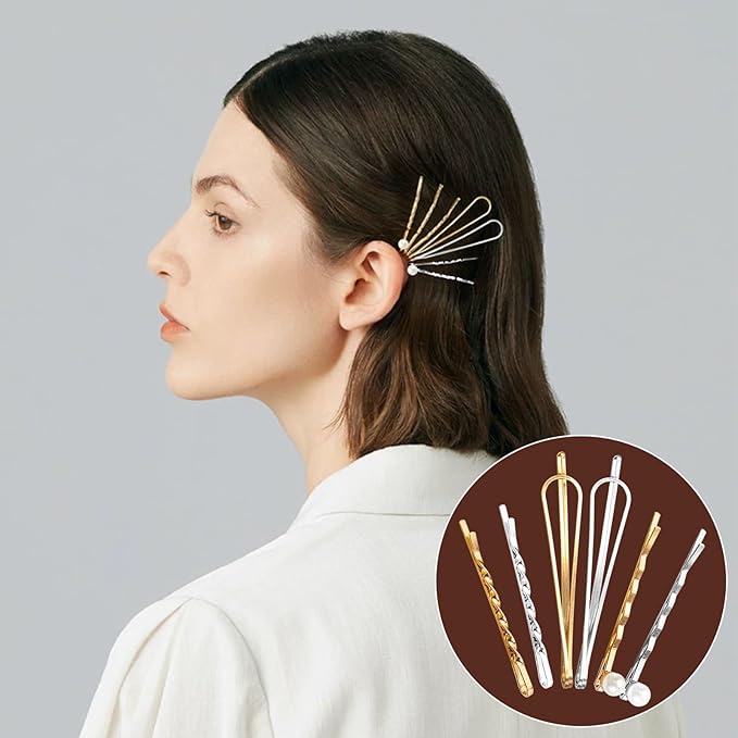 18 PCS Metal Geometric Elegant Hair Barrette Set Hair Styling Pins Women Girls Preppy Pearls Hair Clips Bridal Minimalist Bobby Pins Dainty Hair Accessories(Gold & Silver)