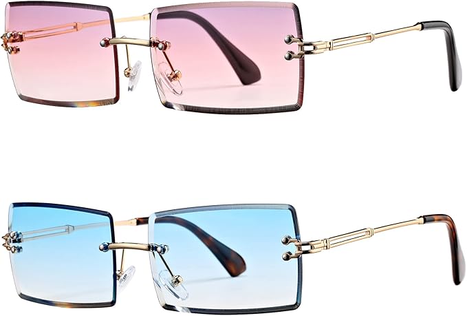 Rectangle Sunglasses for Men/Women Small Rimless Square Shade Eyewear