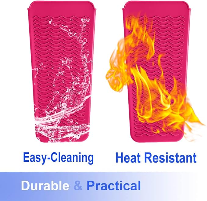 Heat Resistant Silicone Mat Pouch and Glove for Curling Irons, Hair Straightener, Flat Irons and Hair Styling Tools 11.5" x 6", Food Grade Silicone, Pink
