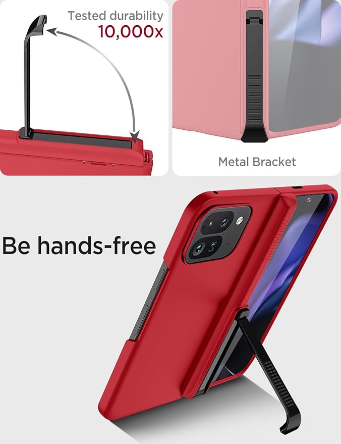 Miimall Dustproof Cases for Pixel 9 Pro Fold Cases, [Kickstand & Hinge Protection][All-Inclusive Protection] Anti Slip Matte Surface Full Body Case for Google Pixel Fold 9 Pro Case, Red