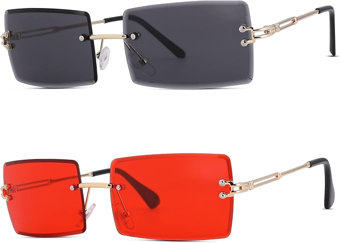 Rectangle Sunglasses for Men/Women Small Rimless Square Shade Eyewear