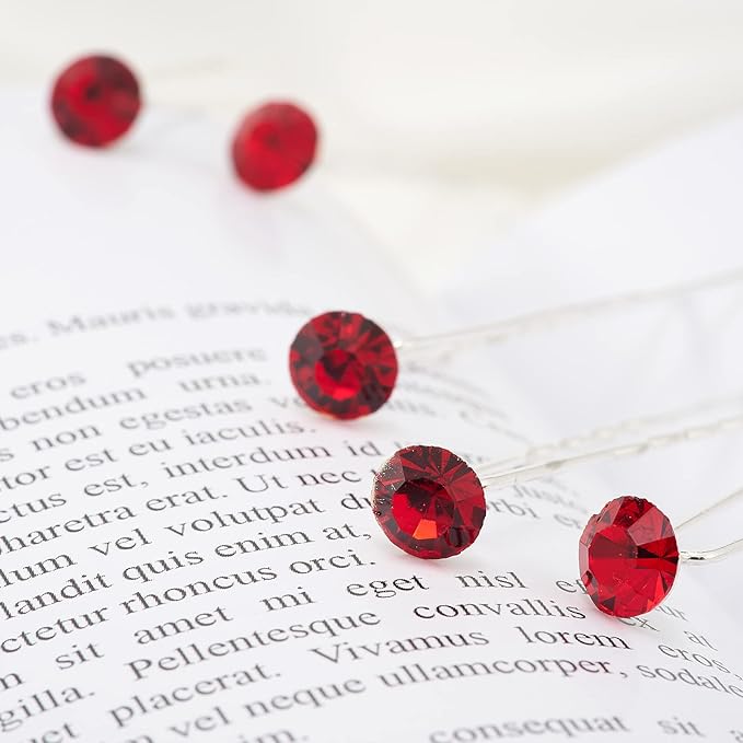 20 Pack (Red) Rhinestone Hair Pins Crystal Hair Clips for Bridal Wedding Women Hair Jewelry Accessories, with Clear Container