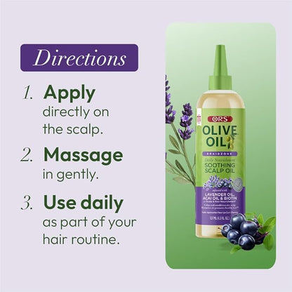 ORS Olive Oil Braidzone Soothing Scalp Oil with Lavender, Acai & Biotin for Nourishment 4.3 oz (Pack of 4)