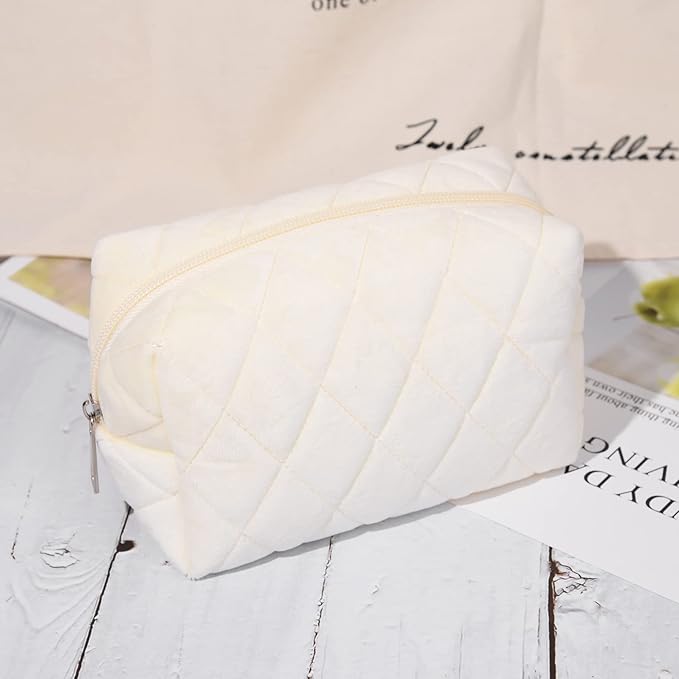 2 Pieces Makeup Bag Checkered Cosmetic Bag Plush Pink White Makeup Pouch Travel Toiletry Bag Organizer Cute Makeup Brushes Storage Bag for Women