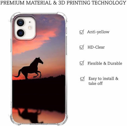 Case for iPhone 12/12 Pro with Horse Design,Aesthetic Cute Wild World Pattern for Girls Boys,Soft TPU Bumper Phone Cover(12,Horse)