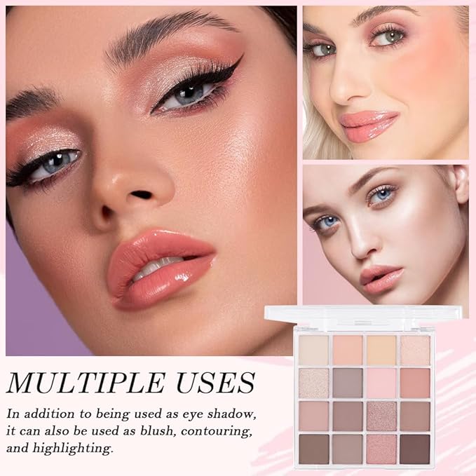 16Color Matte Shimmer Eyeshadow Palette,Nude Dark Brown Champagne Gold Rose Gold Coffee Sparkly Eye Shadow Makeup,Warm Pastel Eyeshadows Long Lasting Waterproof Naturing-Looking Women Girls Eye Shadow