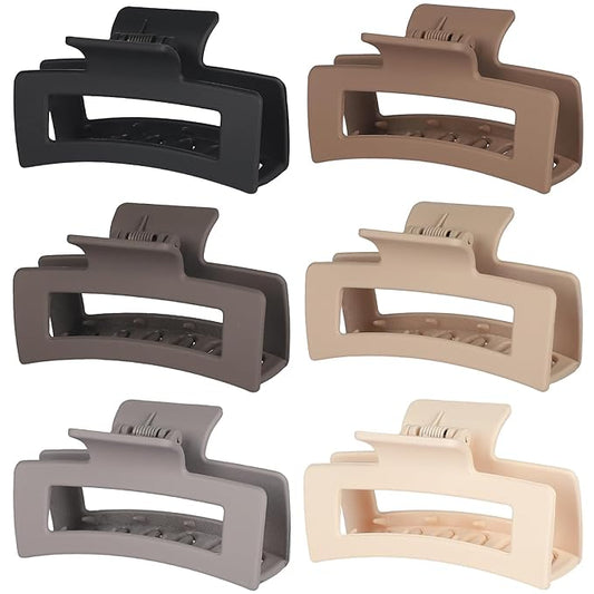 3.5 Inch Medium Hair Claw Clips 6 Pack for Women - Square Rectangle Banana Jaw Clips Accessories for Girls - Chocolate