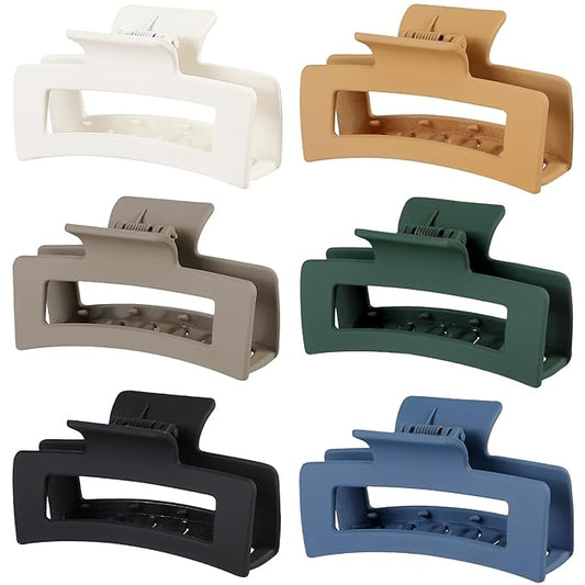 3.5 Inch Medium Hair Claw Clips 6 Pack Hair Clips for Women Square Claw Clips Rectangle Clips for Hair Banana Jaw Clips Hair Accessories for Girls -Neutral
