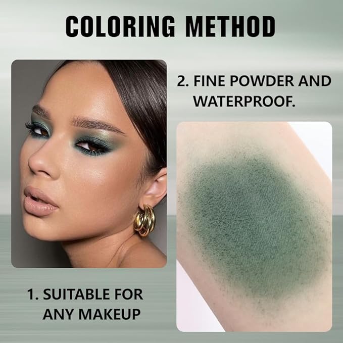 Kaely Pressed Single Eyeshadow Makeup, Forest Green Matte Highly Pigmented Monochrome Eye Shadow Palette, Waterproof Neutral Powde Mini Eyeshadow, sombras para ojos, Lightweight Blendable, 16