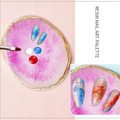 2 Pcs Resin Nail Art Palette, Nail Art Painting Mixed Color Palettes Gold Edge Nail Holder Nail Art Display Board (Purple, White)