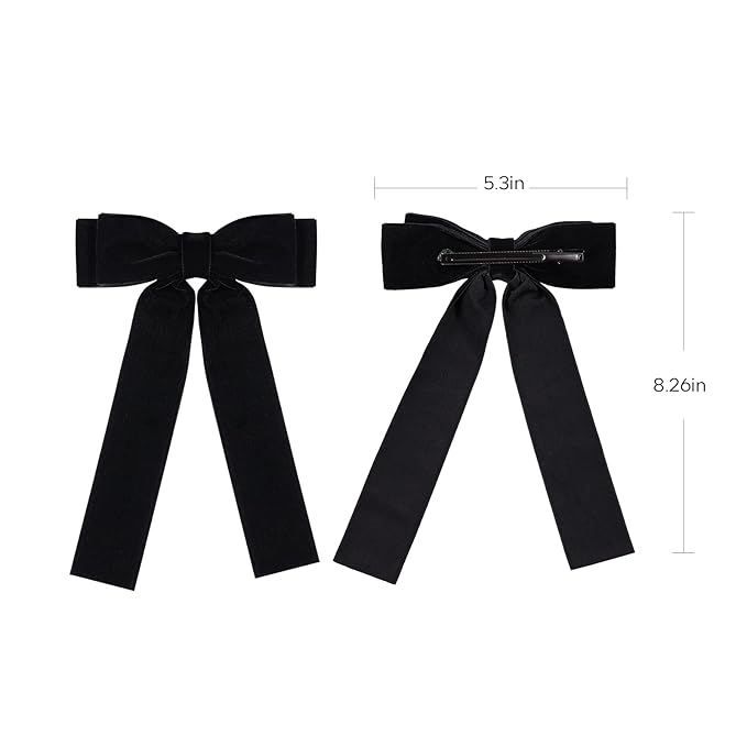 2PCS Handmade Velvet Bow Hair Clips, Headbands for Women Girls, Elegant Hair Ties Hair Styling Accessories, Hair Band Set, Gifts for Mom, Yoga Outdoor Headdress Decor, Black and White