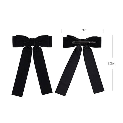 2PCS Handmade Velvet Bow Hair Clips, Headbands for Women Girls, Elegant Hair Ties Hair Styling Accessories, Hair Band Set, Gifts for Mom, Yoga Outdoor Headdress Decor, Black and White