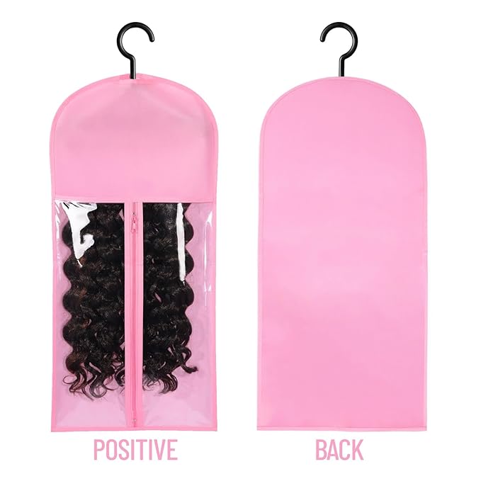 12PCS Wig Storage Wig Bags Storage with Hanger Hair Extension Holder Wig Hanger for Multiple Wigs Hair Extension Hanger Wig Holder Hair Extension Storage Hair Extensions, Wigs & Accessories (PINK)