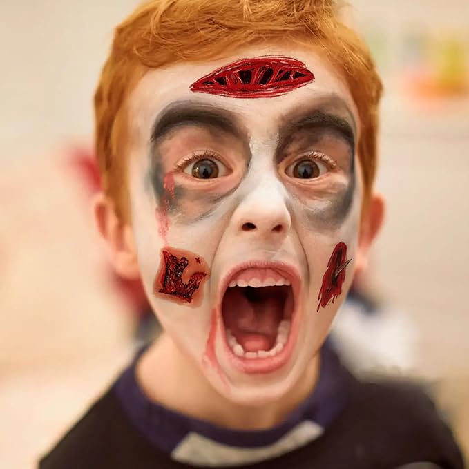 60+PCS 10 Sheets Fake Scars Temporary Tattoos, Horror Realistic Scary Blood Zombie Face Stickers, Halloween Simulation Wounds Stitches Body Makeup, Chucky Cosume Prank Cosplay Kids Men Women Adults A