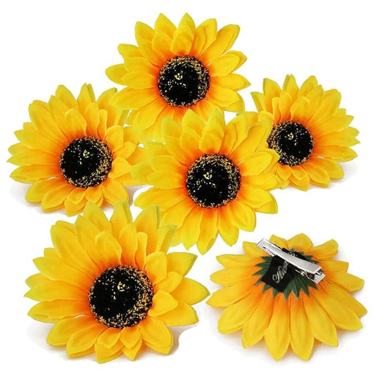 6Pcs 3.9 Lady Girls Sunflower Hair Alligator Clips Hairpin Hair Clamp Hair Styling Accessories for Party Beach Vacation Wedding Bridal Barrettes (Yellow)