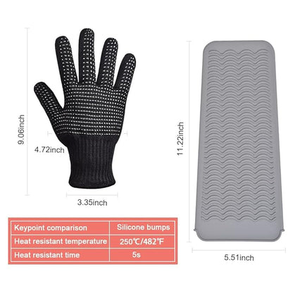 IKOCO Heat Gloves for Hair Styling, Heat Resistant Gloves with Silicone Mat Pouch for Curling Iron, Flat Iron, Straightener, Hot Hair Tools