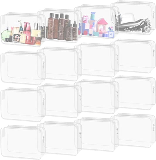 16 Pieces Clear Cosmetic Bags, Transparent Makeup Bags for Travel, TSA Approved Toiletry Bag Waterproof Pouch with Zipper Vinyl Plastic Organizer Carry-on Travel Essentials (White-L)