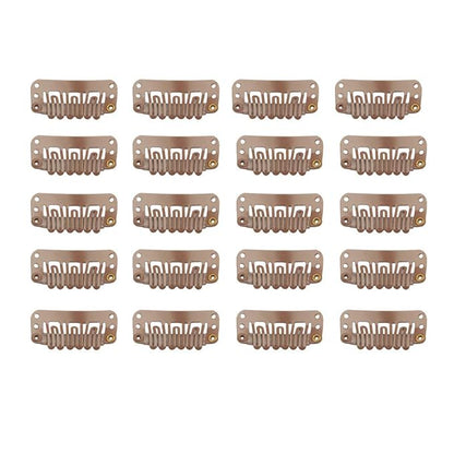 20pcs Stainless Steel U-Shape Snap Clips for Hair Extensions, Wigs, and Hairpieces - Wig Accessories and Combs (Light Brown)