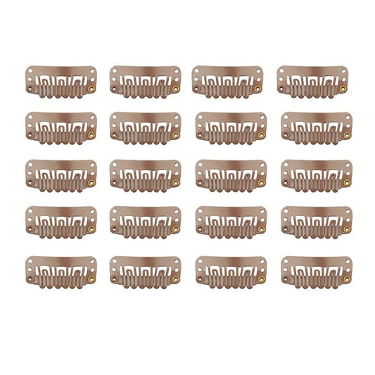 20pcs Stainless Steel U-Shape Snap Clips for Hair Extensions, Wigs, and Hairpieces - Wig Accessories and Combs (Light Brown)