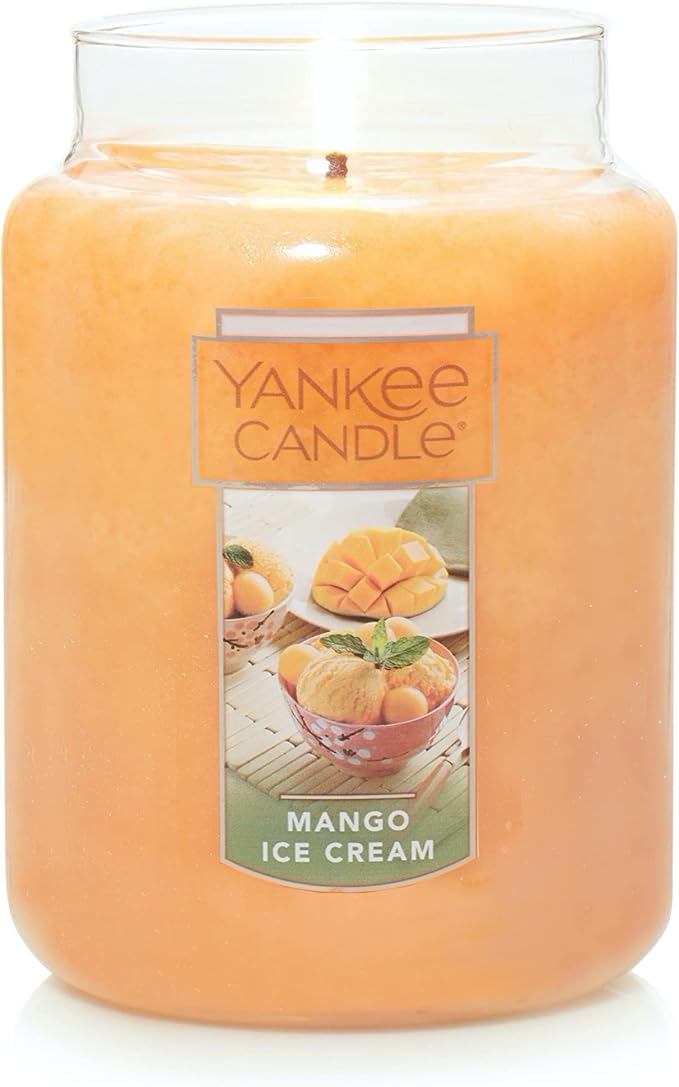 Yankee Candle Mango Ice Cream Scented, Classic 22oz Large Jar Single Wick Candle, Over 110 Hours of Burn Time, Great for Gifting