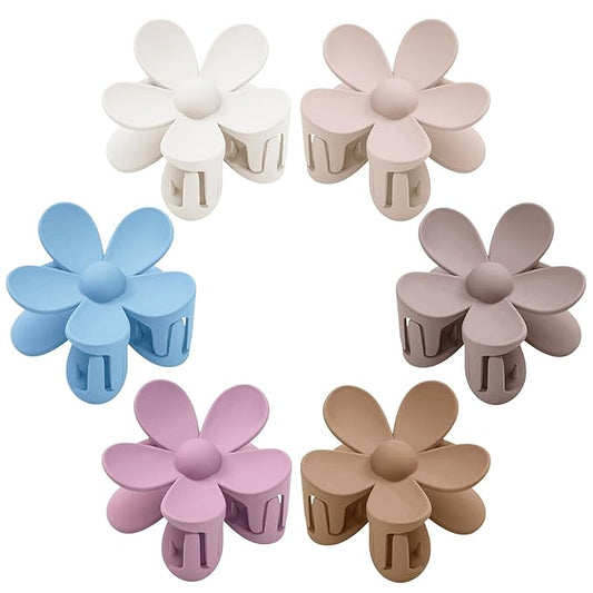 Flower Hair Clips 6 PCS Flower Claw Clips Daisy Clips for Women Matte Large Claw Clips Strong Hold Jaw Clamps Hair Accessories for Thick Hair 6 Colors