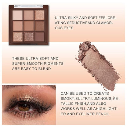 Neutral Nude Brown Smokey Eye Eyeshadow Palette Makeup, Matte & Shimmer Rose Gold Bronze Cream Eyeshadow Palette,Highly Pigmented Natural Eyeshadow for Eyes Long Lasting Naturing-Looking 04#