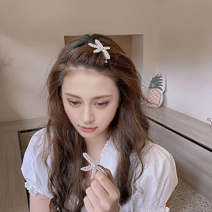 2 Pcs Starfish Hair Clips Mermaid Costume Rhinestone Hair Clips Beach Ocean Hair Accessories Women and Girls （Silver）