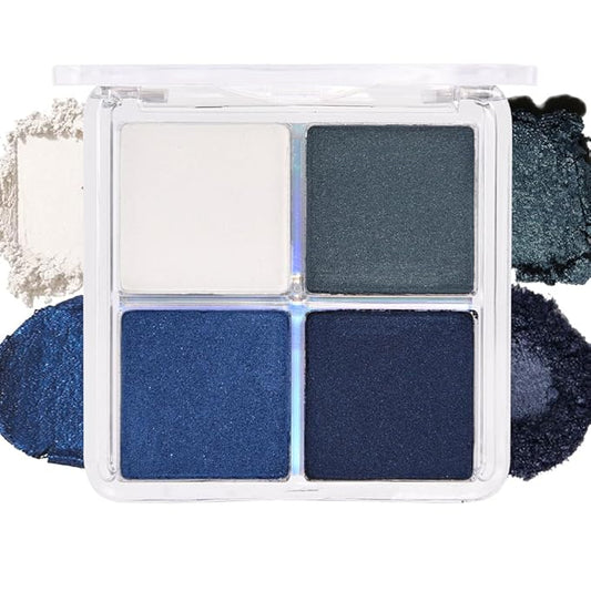 4 Colors Dark Peacock Green White Navy Sapphire Blue Eye Shadow Powder Palette Makeup, Highly Pigmented Waterproof Matte Shimmer Cream Quads Eyeshadow Palette for Women, paleta de sombras de ojos 08